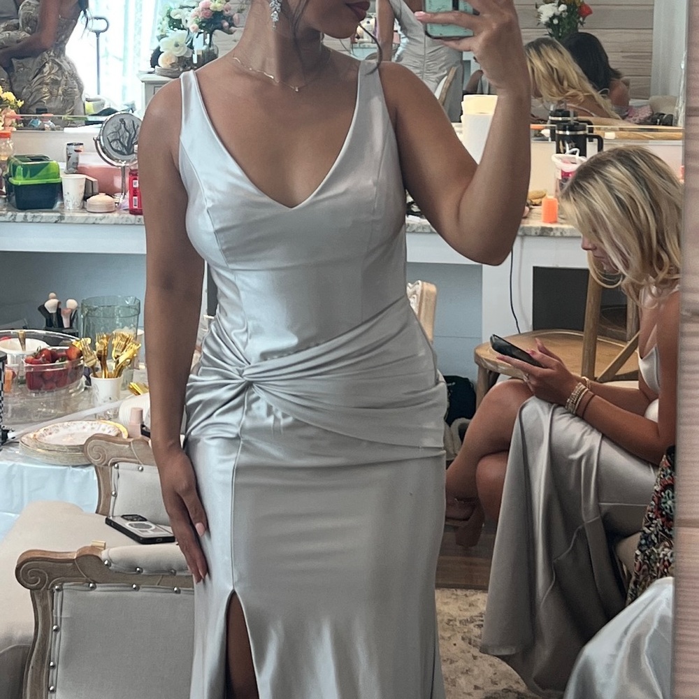 David's Bridal Elegant Silver Dress
